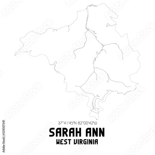 Sarah Ann West Virginia. US street map with black and white lines.