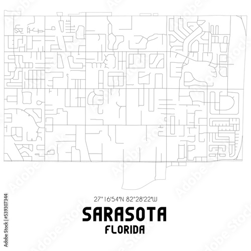 Sarasota Florida. US street map with black and white lines.