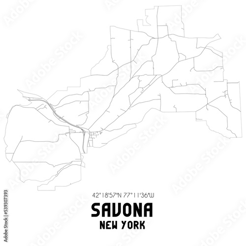 Savona New York. US street map with black and white lines.