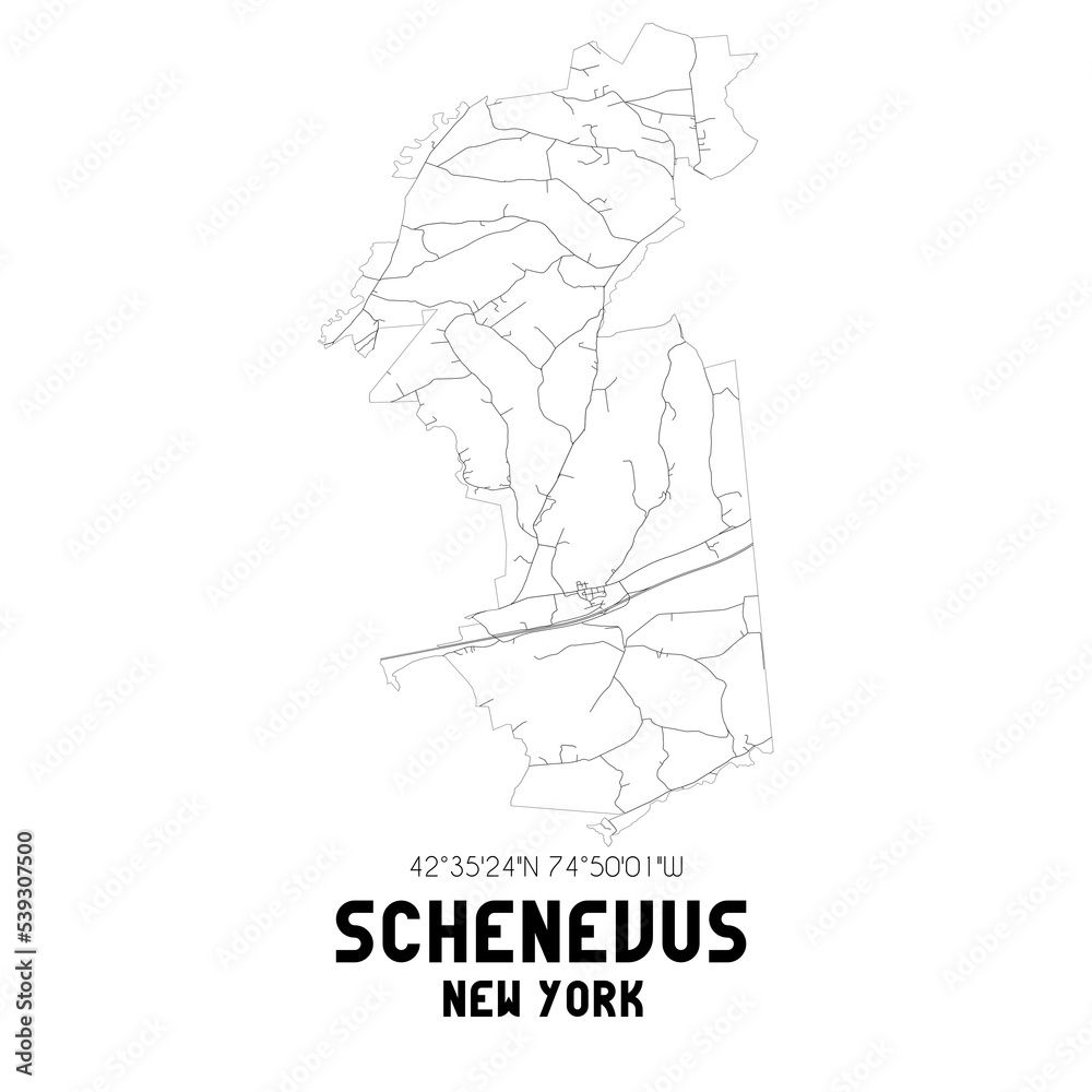 Schenevus New York. US street map with black and white lines.
