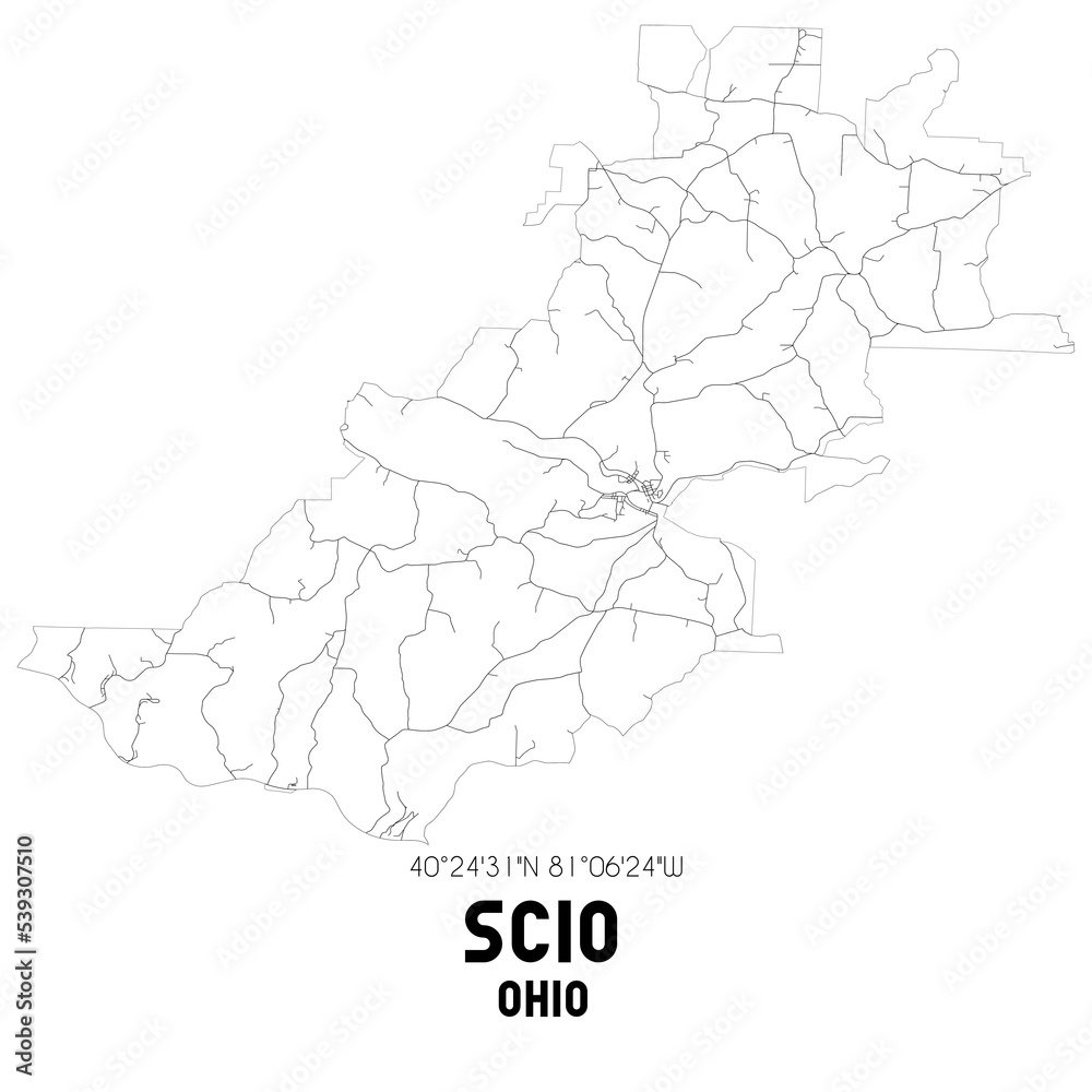 Scio Ohio. US street map with black and white lines.