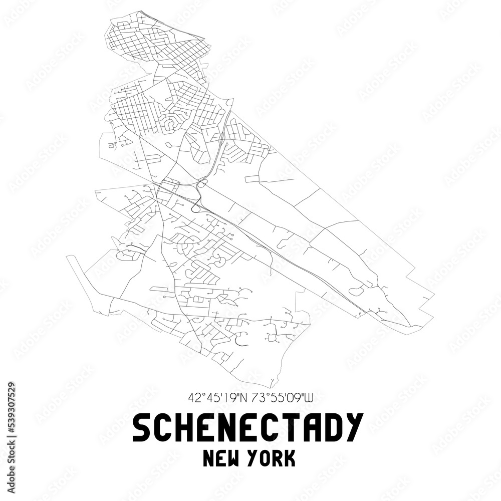 Schenectady New York. US street map with black and white lines.