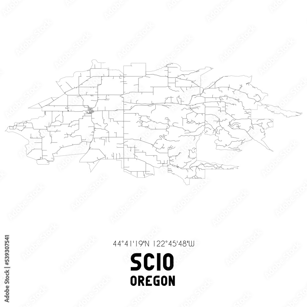 Scio Oregon. US street map with black and white lines.