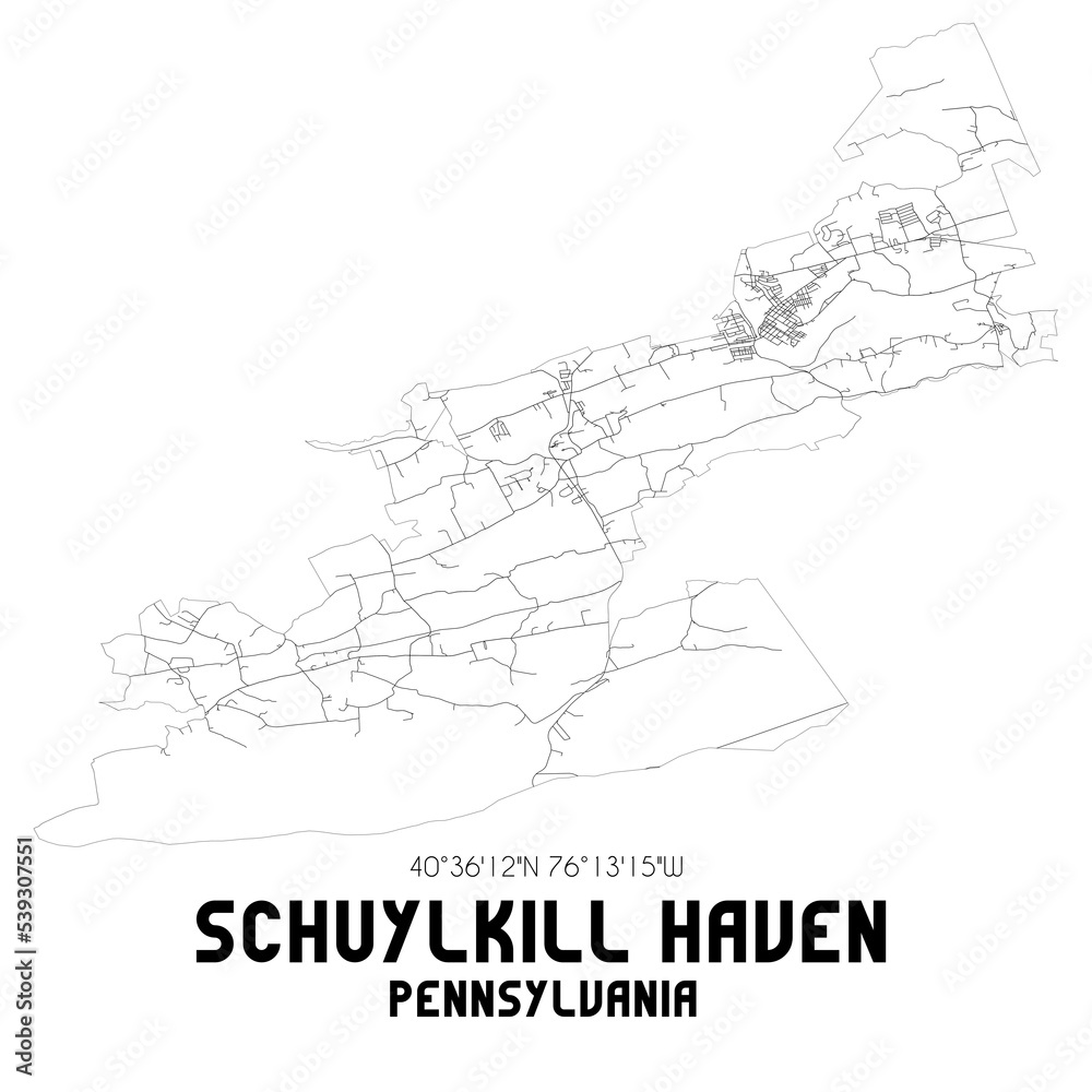 Schuylkill Haven Pennsylvania. US street map with black and white lines.