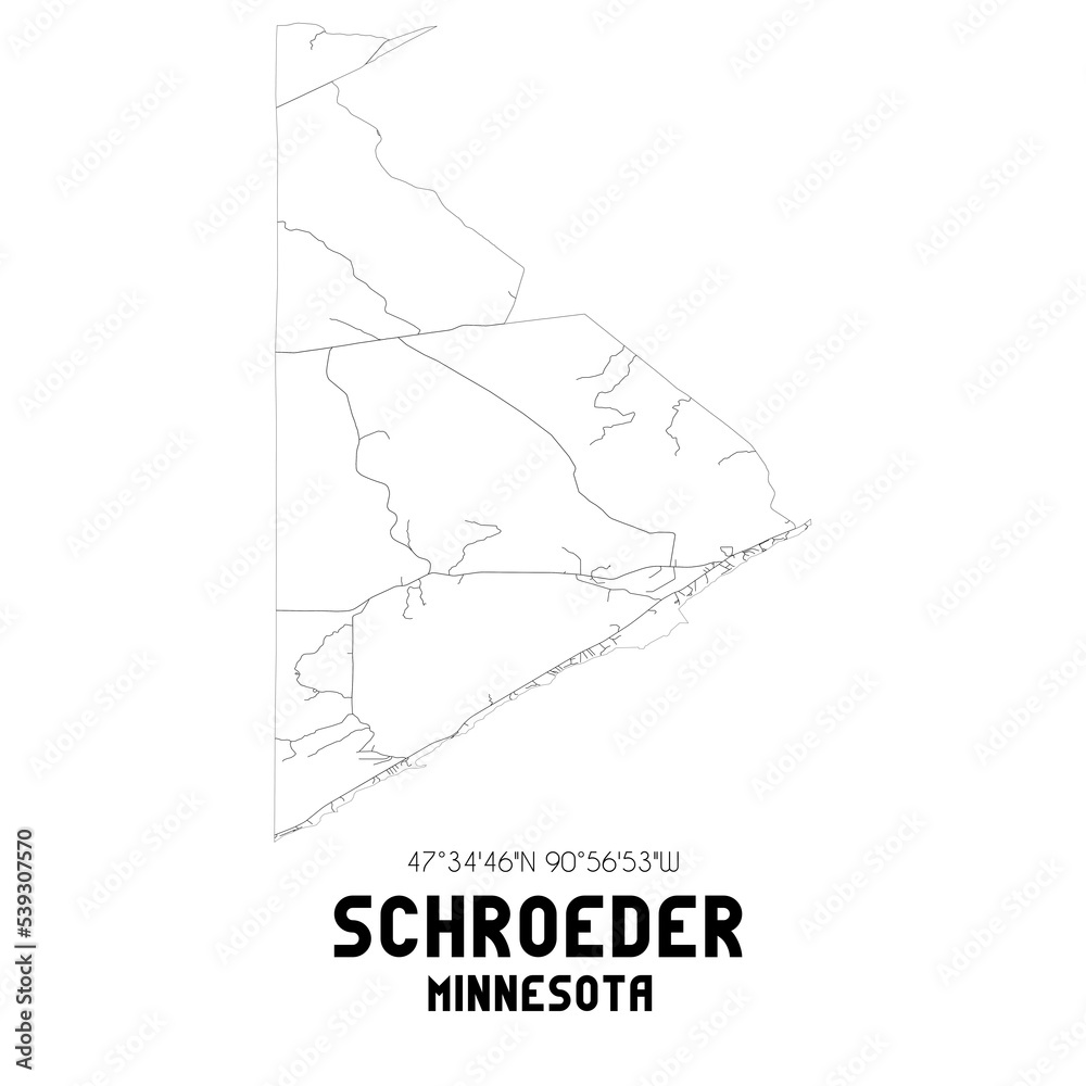 Schroeder Minnesota. US street map with black and white lines. Schroeder Minnesota. US street map with black and white lines.