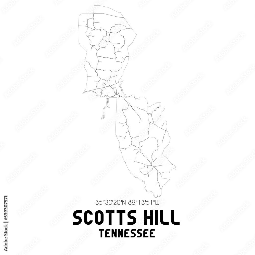 Scotts Hill Tennessee. US street map with black and white lines. Scotts Hill Tennessee. US street map with black and white lines.
