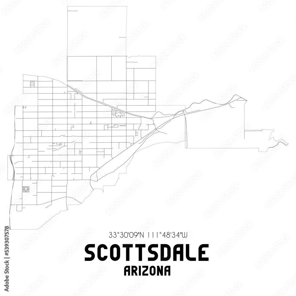 Scottsdale Arizona. US street map with black and white lines.