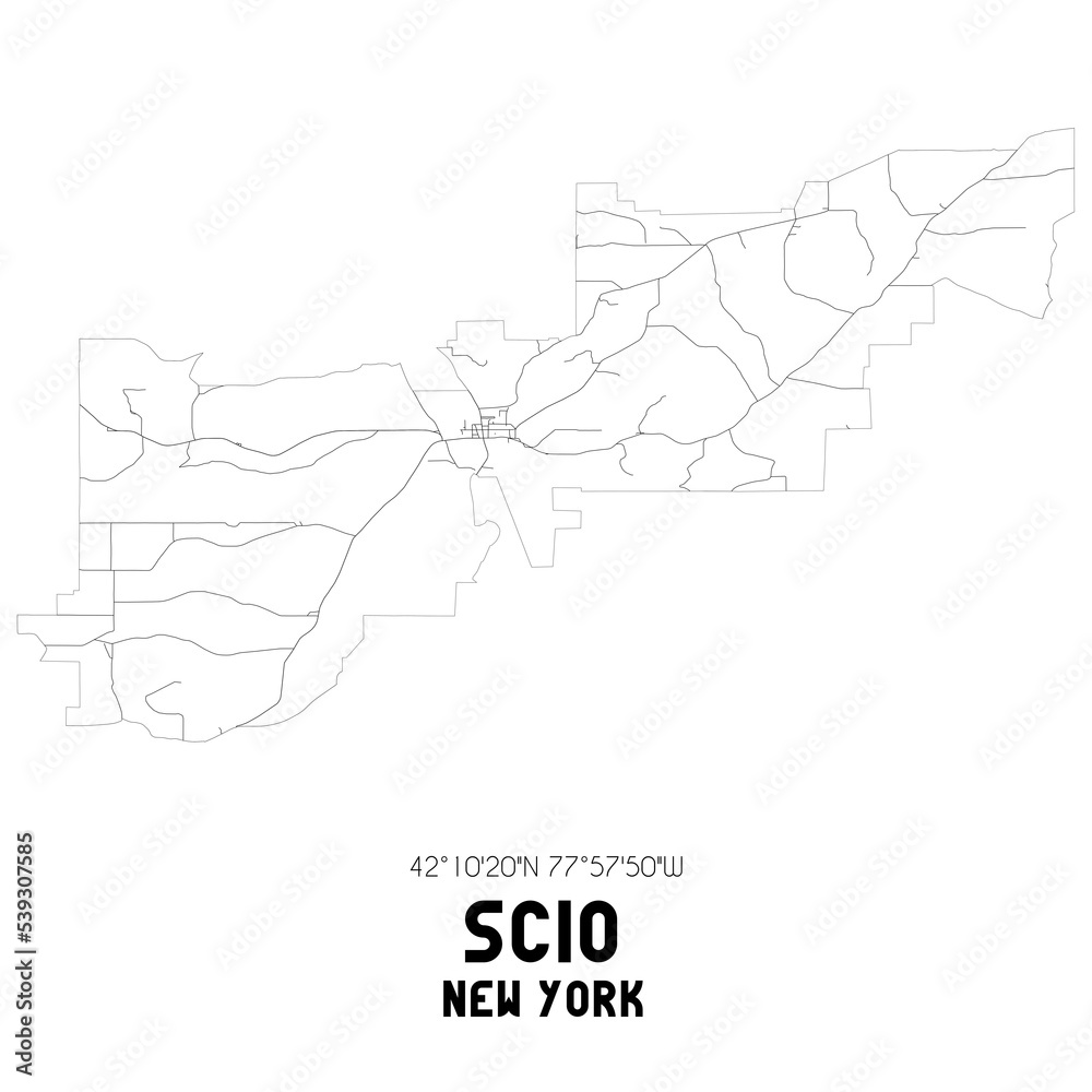 Scio New York. US street map with black and white lines.