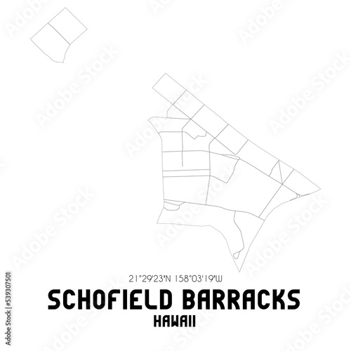 Schofield Barracks Hawaii. US street map with black and white lines.