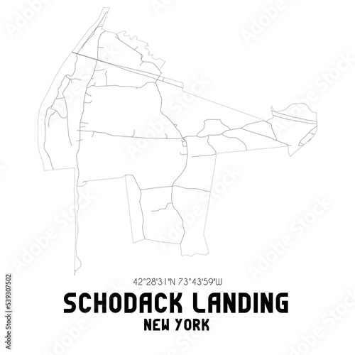 Schodack Landing New York. US street map with black and white lines.
