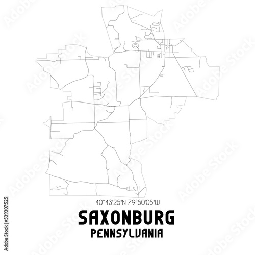 Saxonburg Pennsylvania. US street map with black and white lines.