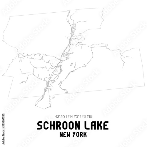 Schroon Lake New York. US street map with black and white lines.