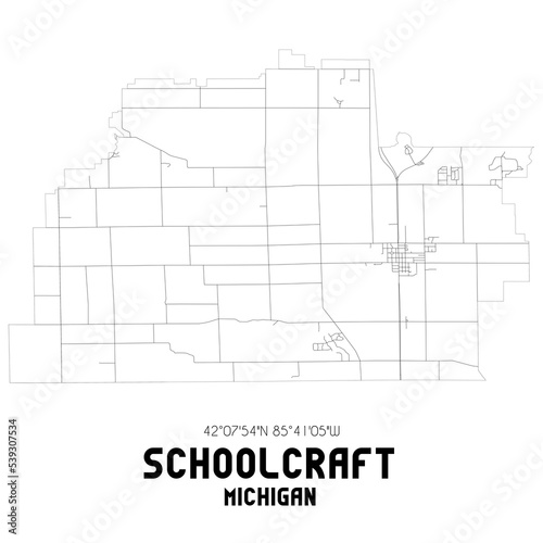 Schoolcraft Michigan. US street map with black and white lines. photo