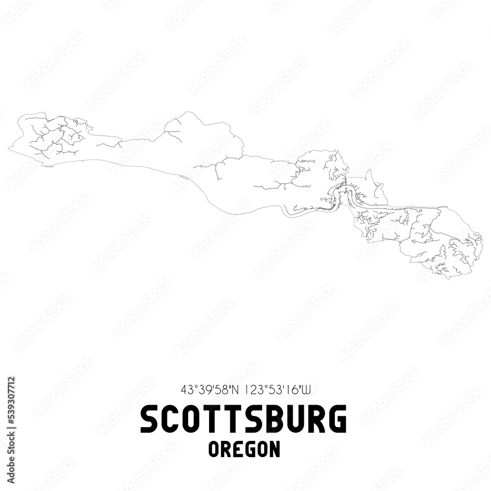 Scottsburg Oregon. US street map with black and white lines.