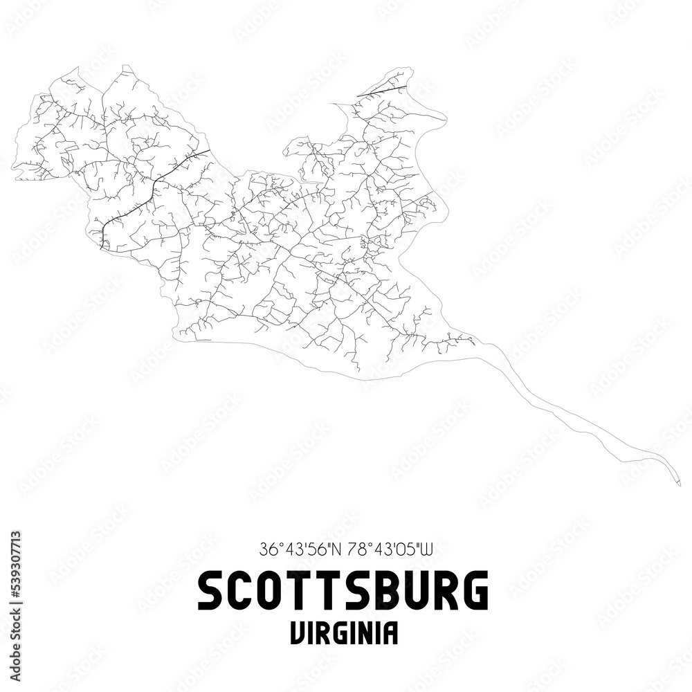 Scottsburg Virginia. US street map with black and white lines. Scottsburg Virginia. US street map with black and white lines.