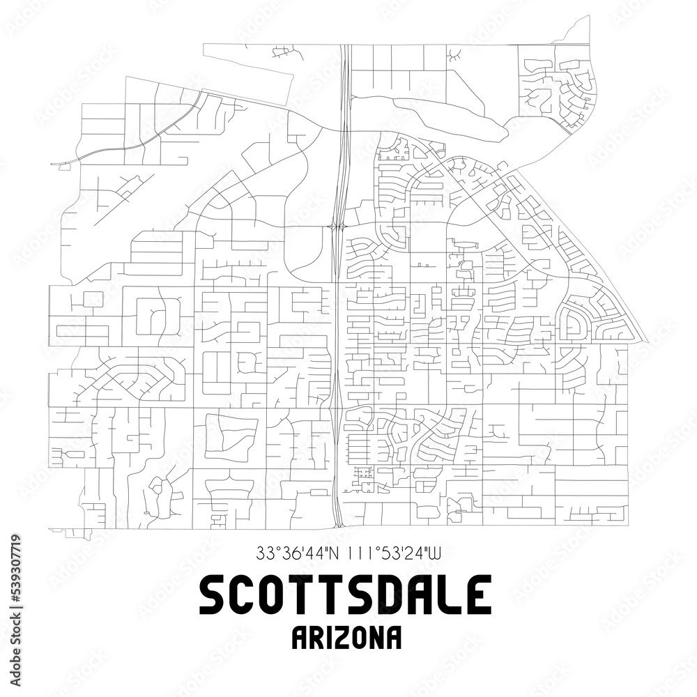 Scottsdale Arizona. US street map with black and white lines.
