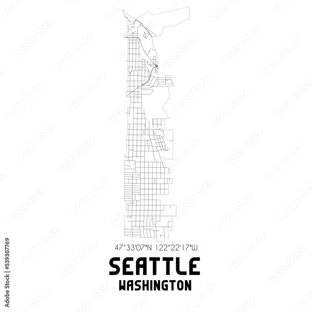 Fototapeta premium Seattle Washington. US street map with black and white lines.