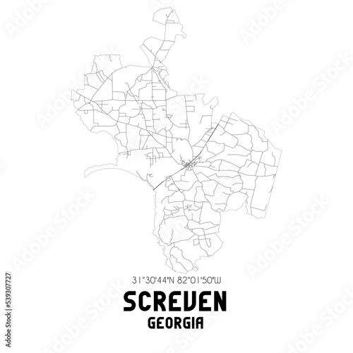 Screven Georgia. US street map with black and white lines.