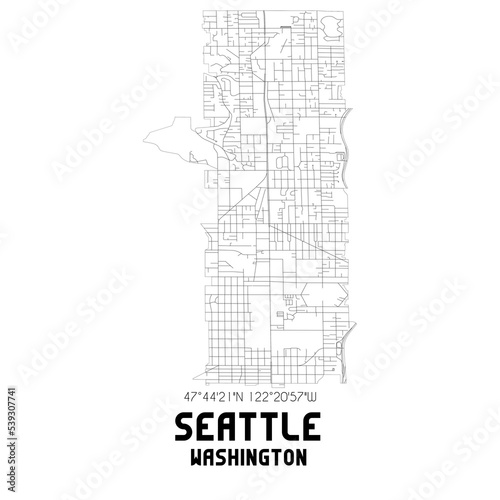Seattle Washington. US street map with black and white lines. © Rezona