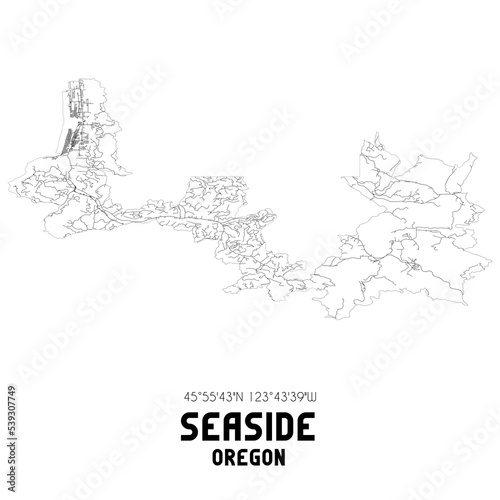Obraz na płótnie Seaside Oregon. US street map with black and white lines. w salonie