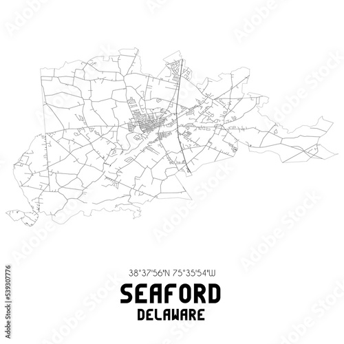 Seaford Delaware. US street map with black and white lines.
