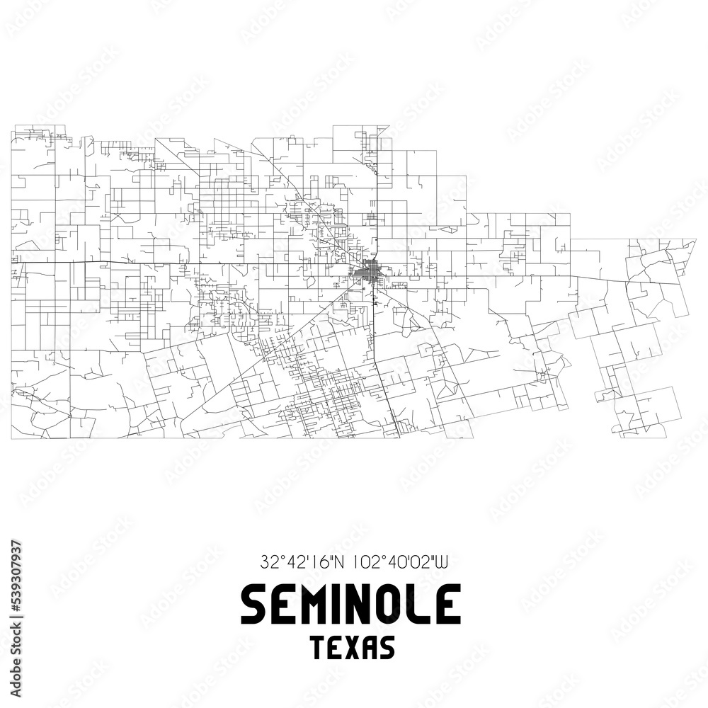 Seminole Texas. US street map with black and white lines.