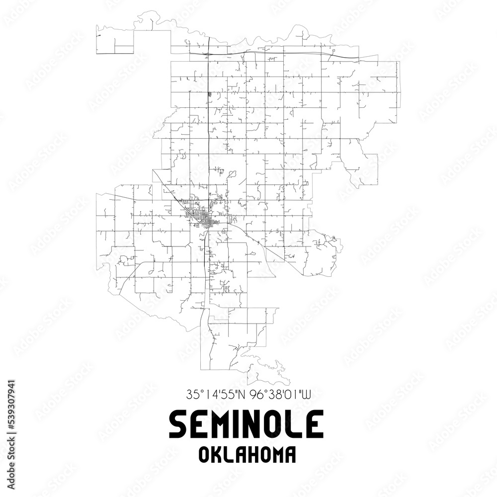 Seminole Oklahoma. US street map with black and white lines.