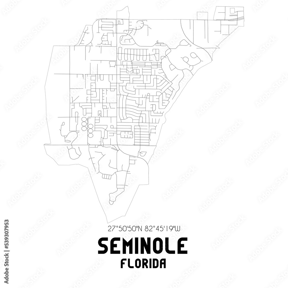 Seminole Florida. US street map with black and white lines. Seminole Florida. US street map with black and white lines.
