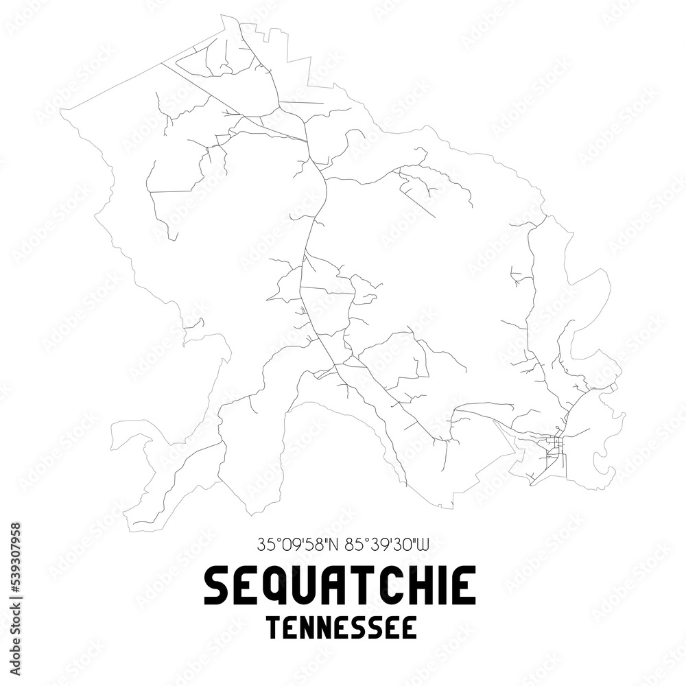 Sequatchie Tennessee. US street map with black and white lines.
