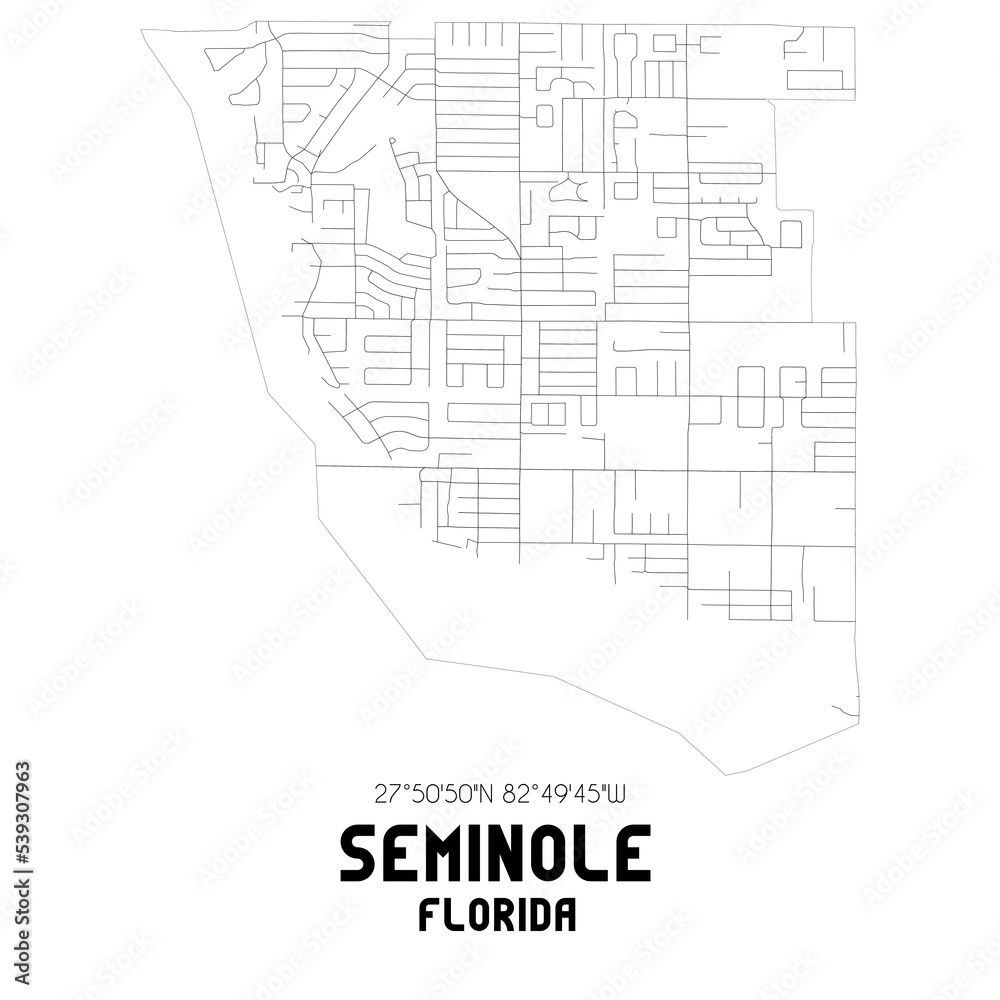 Seminole Florida. US street map with black and white lines.