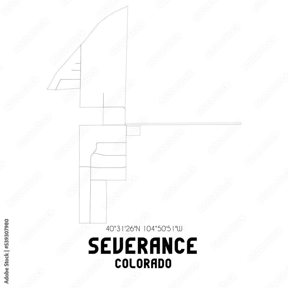 Severance Colorado. US street map with black and white lines. Stock