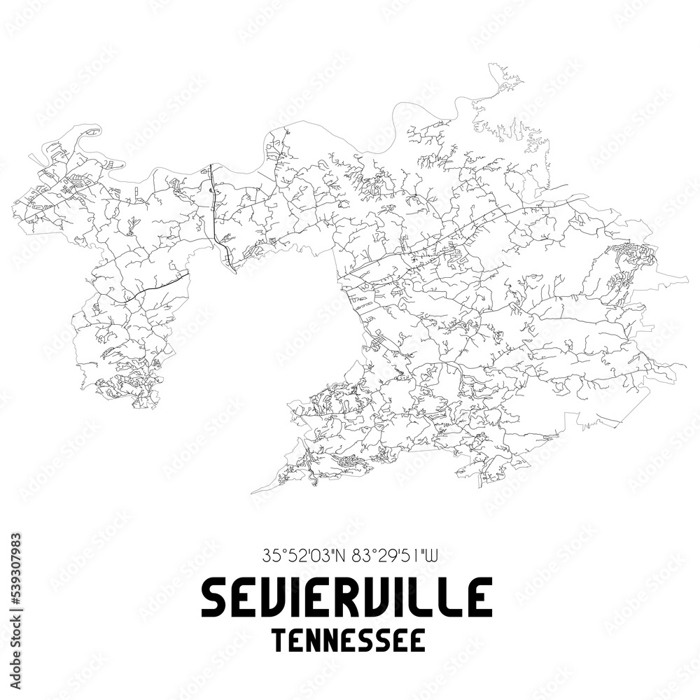 Sevierville Tennessee. US street map with black and white lines. Sevierville Tennessee. US street map with black and white lines.