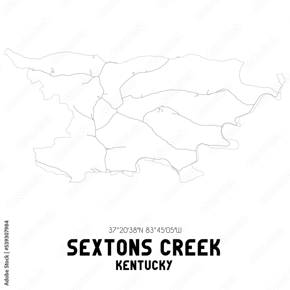Sextons Creek Kentucky. US street map with black and white lines.