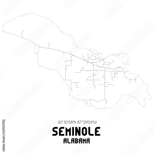 Seminole Alabama. US street map with black and white lines.