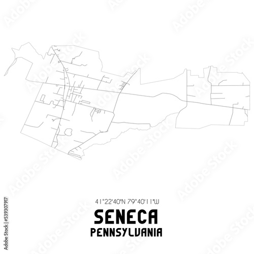 Seneca Pennsylvania. US street map with black and white lines.