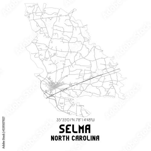 Selma North Carolina. US street map with black and white lines.