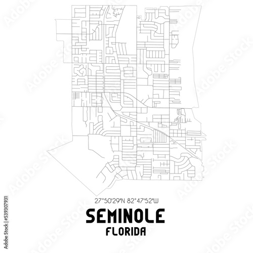 Seminole Florida. US street map with black and white lines.