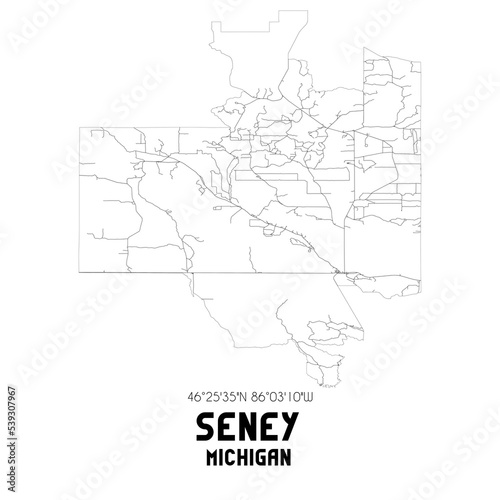 Seney Michigan. US street map with black and white lines.