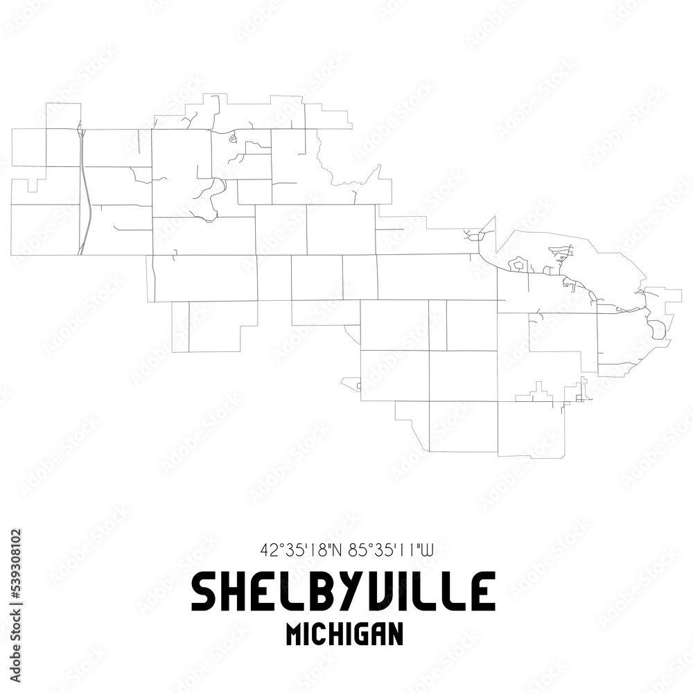 Shelbyville Michigan. US street map with black and white lines.