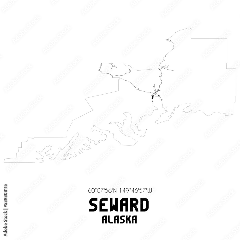 Seward Alaska. US street map with black and white lines. Seward Alaska. US street map with black and white lines.