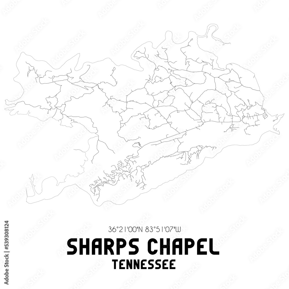 Sharps Chapel Tennessee. US street map with black and white lines.