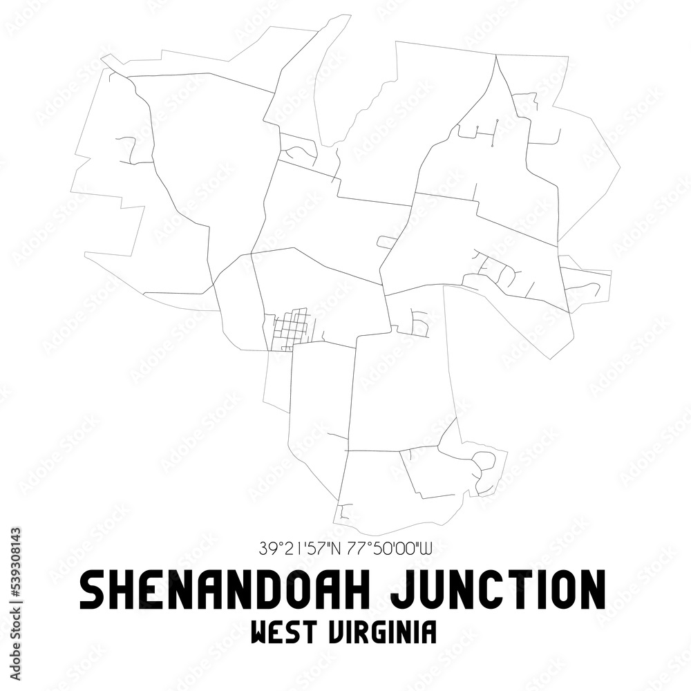 Shenandoah Junction West Virginia. US street map with black and white lines. Shenandoah Junction West Virginia. US street map with black and white lines.