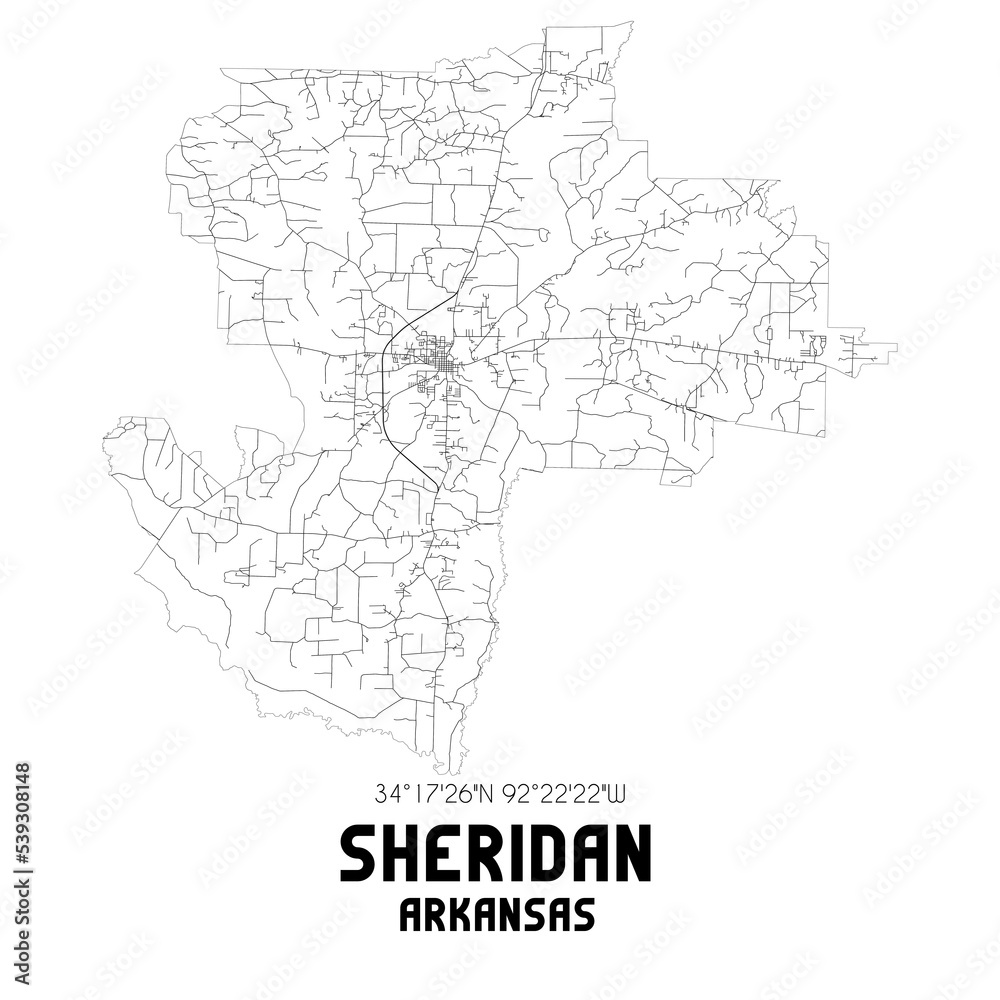 Sheridan Arkansas. US street map with black and white lines. Sheridan Arkansas. US street map with black and white lines.