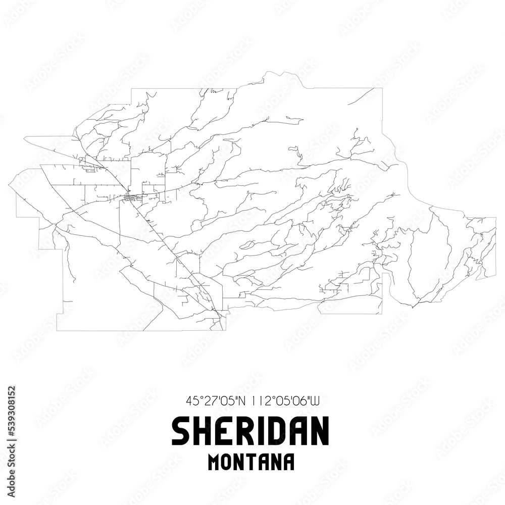 Sheridan Montana. US street map with black and white lines.