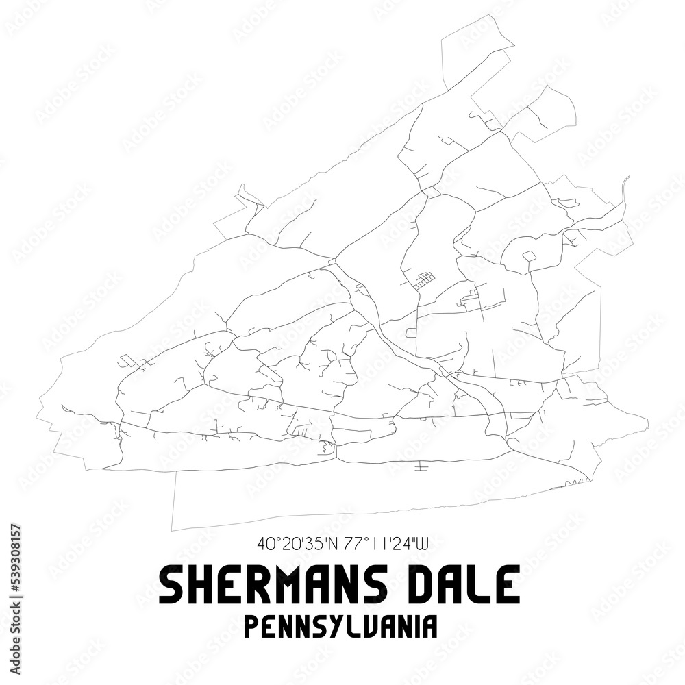 Shermans Dale Pennsylvania. US street map with black and white lines.