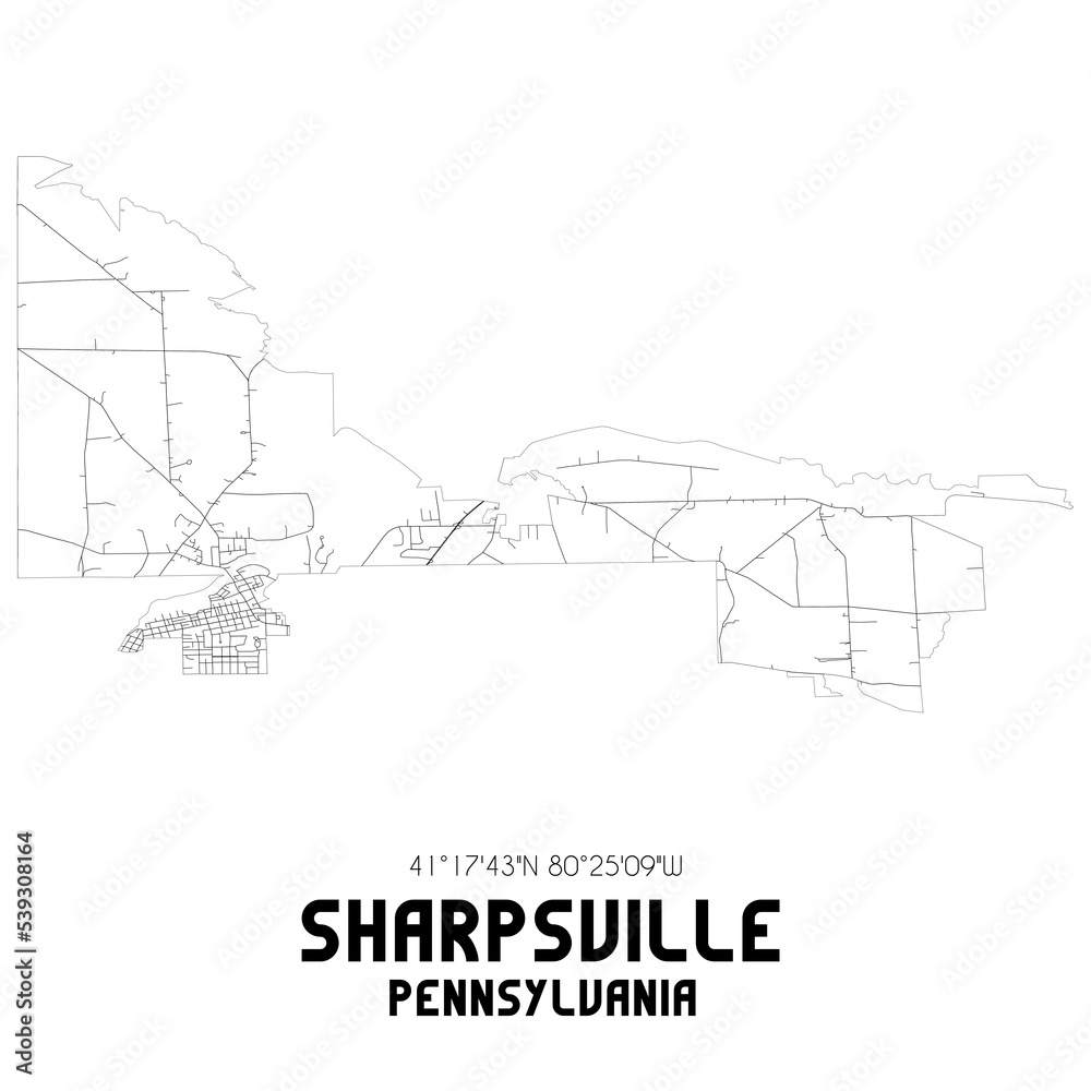Sharpsville Pennsylvania. US street map with black and white lines.