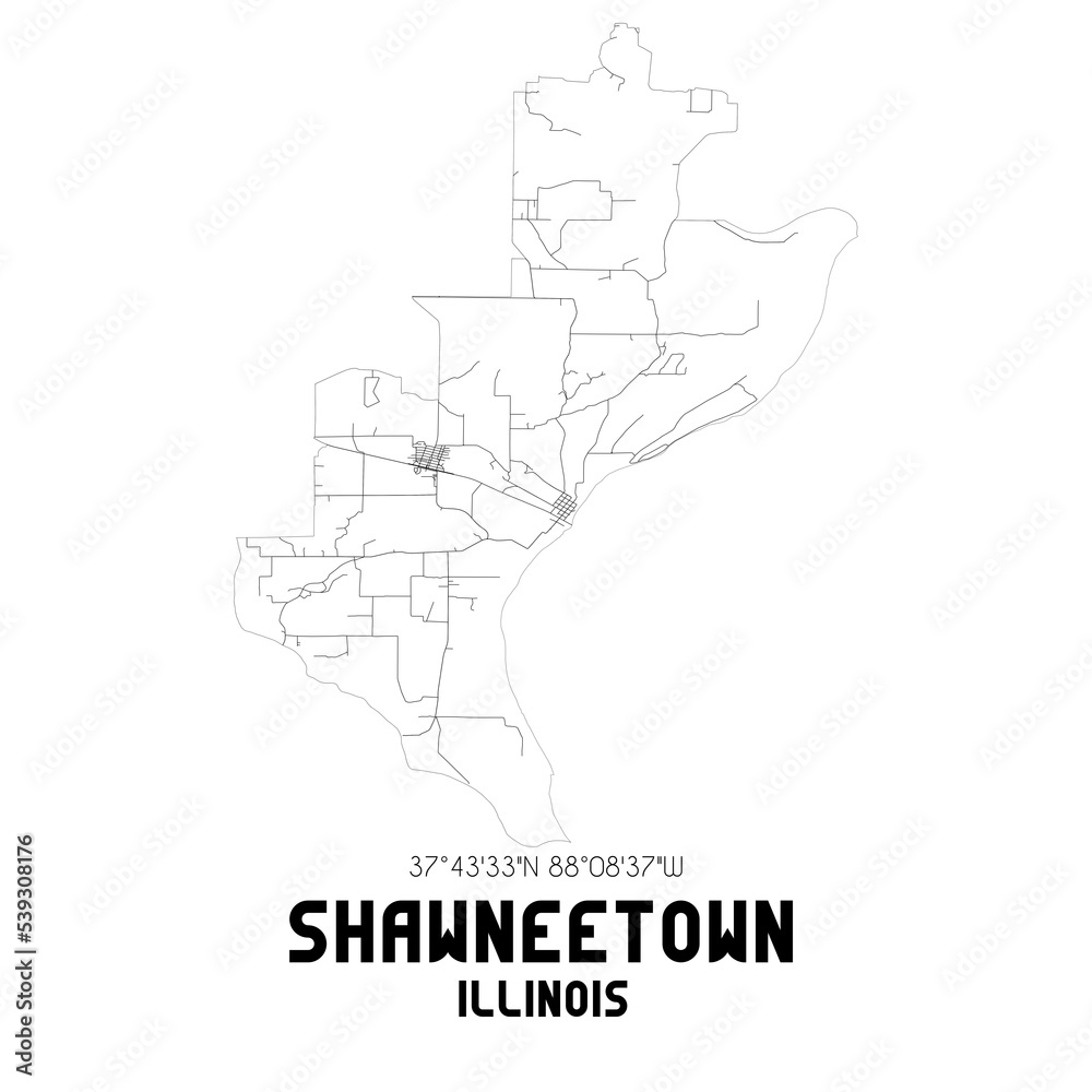 Shawneetown Illinois. US street map with black and white lines. Shawneetown Illinois. US street map with black and white lines.