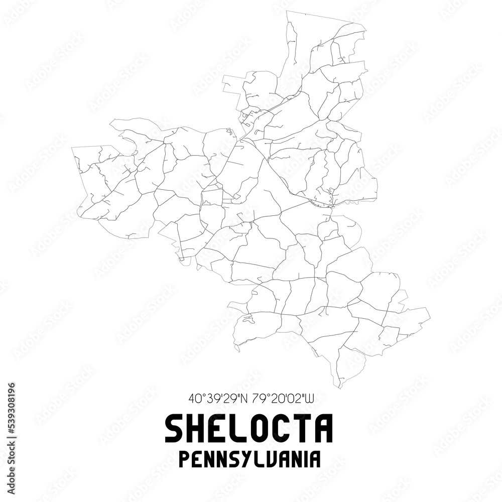 Shelocta Pennsylvania. US street map with black and white lines.