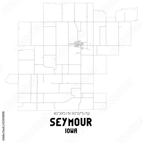 Seymour Iowa. US street map with black and white lines.
