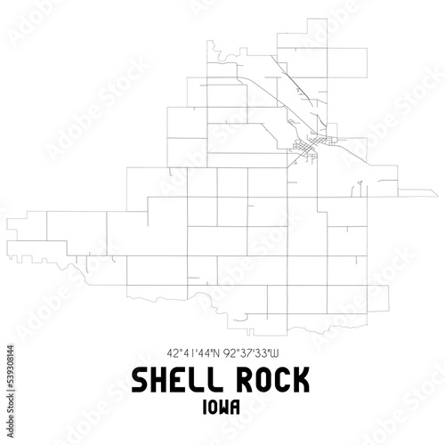 Shell Rock Iowa. US street map with black and white lines.